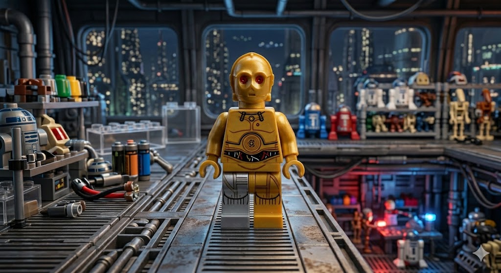 LEGO Star Wars C-3PO SW1440 minifigure - printed details and red eyes close-up
