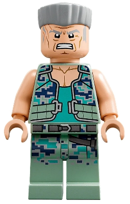 LEGO Colonel Miles Quaritch minifigure with camouflage vest and teal pants from Avatar