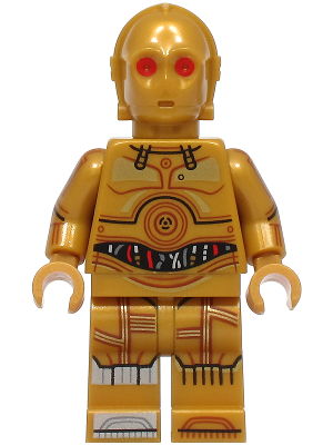 LEGO C-3PO SW1440 minifigure with printed legs, toes and arms and red eyes - front view