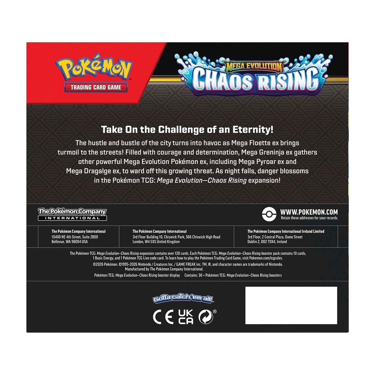 Pokémon TCG Mega Evolution Chaos Rising – 36 boosters 10 cartes chacun
