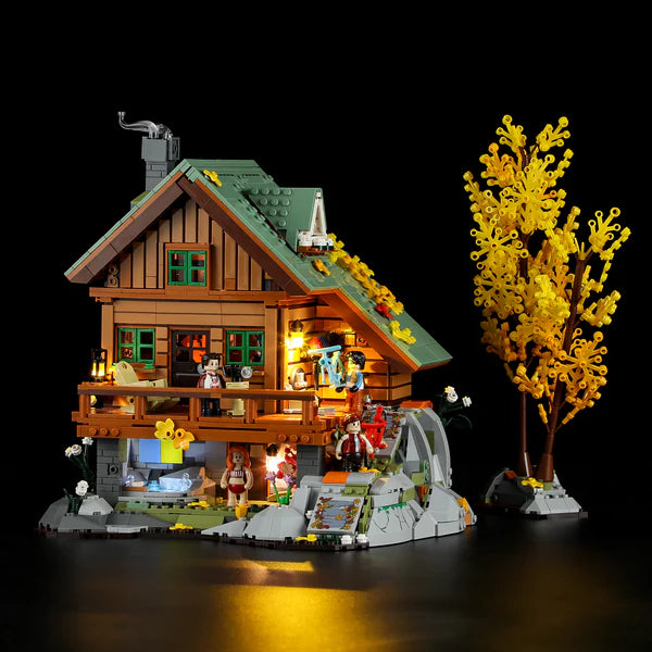 F9035 Mountain Cabin – Fun Whole brick building set with 8 LED lights and panoramic terrace, side view