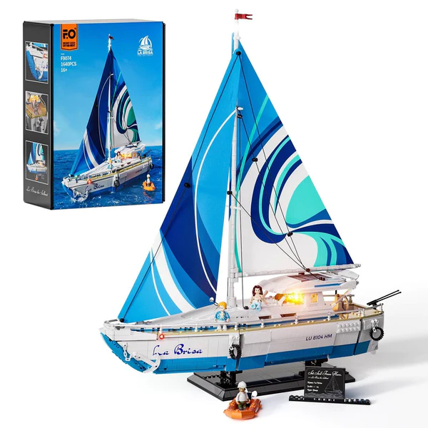 Fun Whole F9074 La Brisa illuminated sailboat building set – 1/24 scale brick model with LED navigation lights and elegant nautical design