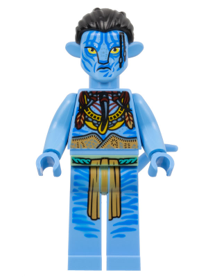 LEGO Avatar Tsu'tey Na'vi minifigure with blue skin, tribal chest markings and traditional warrior outfit