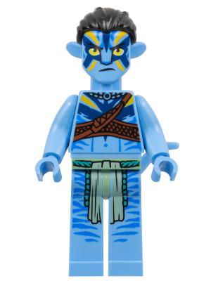 LEGO Avatar Jake Sully Na'vi Toruk Makto minifigure with blue skin, yellow war paint and leather strap