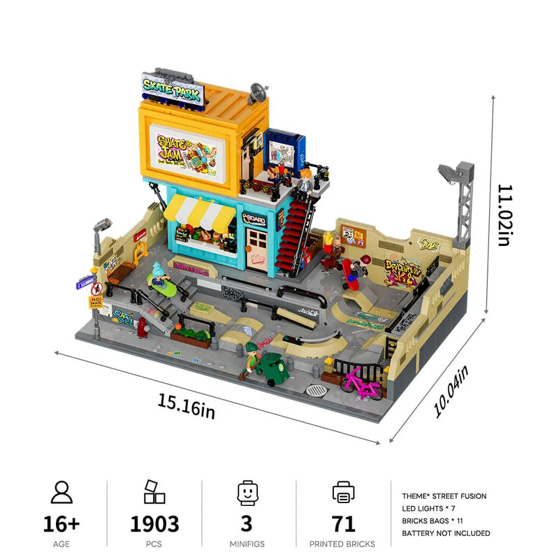 19011 Skate Park skate community hub with street-food stand meeting space and night-viewing area Lumibricks