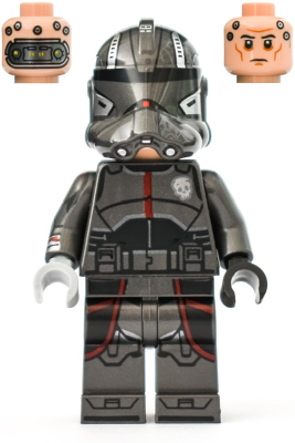 LEGO Star Wars Corporal Echo minifigure with dark Clone Force 99 armor and red markings, alternate face included