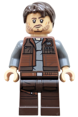 LEGO Star Wars Cassian Andor minifigure with reddish brown vest, dark tan beard and dark brown legs